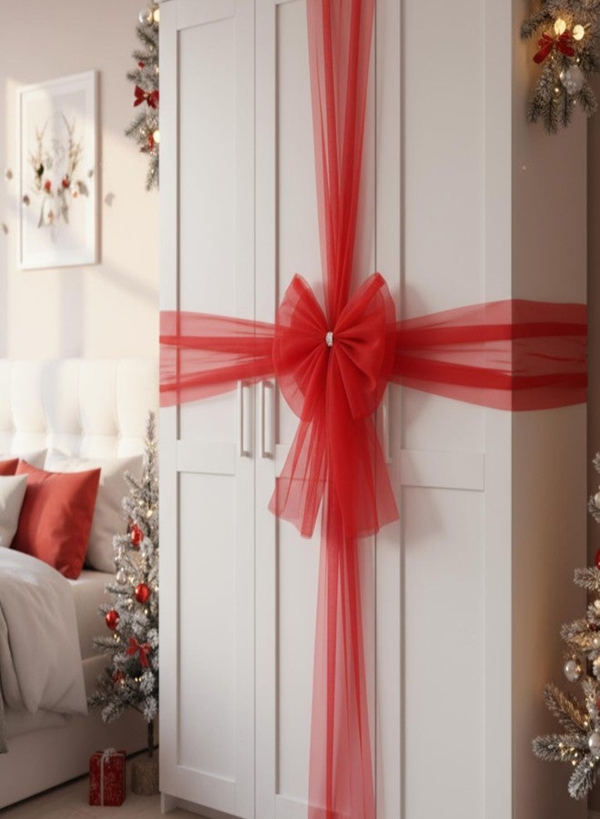 Knitgrip 29 x 295 Inch Extra Large Christmas Front Door Bow Decorations Red Giant Cabinet Bow Long Streamers for Cabinet Xmas Door Tree Wreath Wall Porch Decorations - Image 4